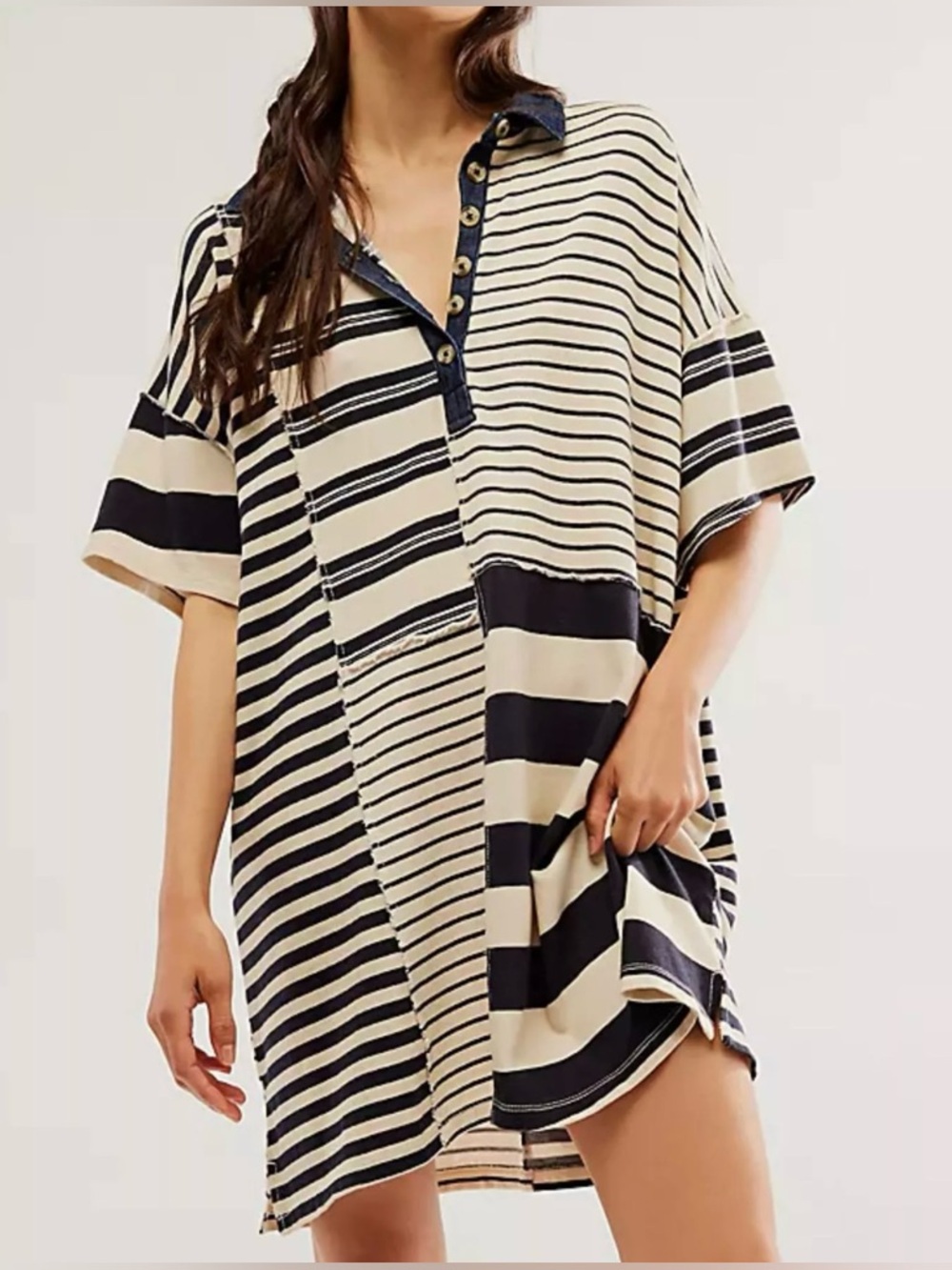 Free People striped oversized half button